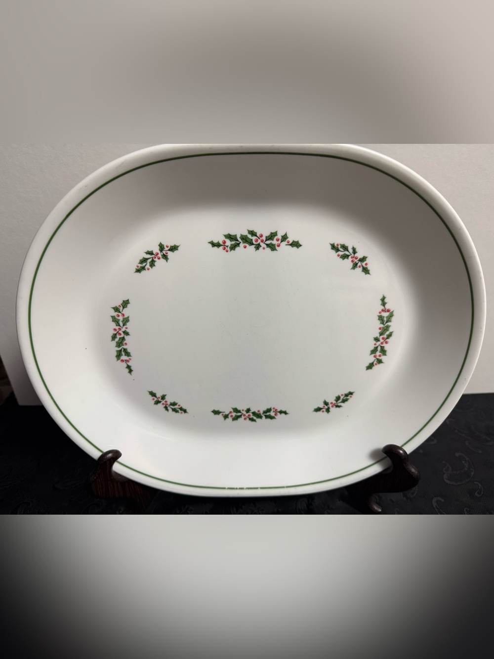 Corelle White Holiday Platter with Green Holly and Red Berries